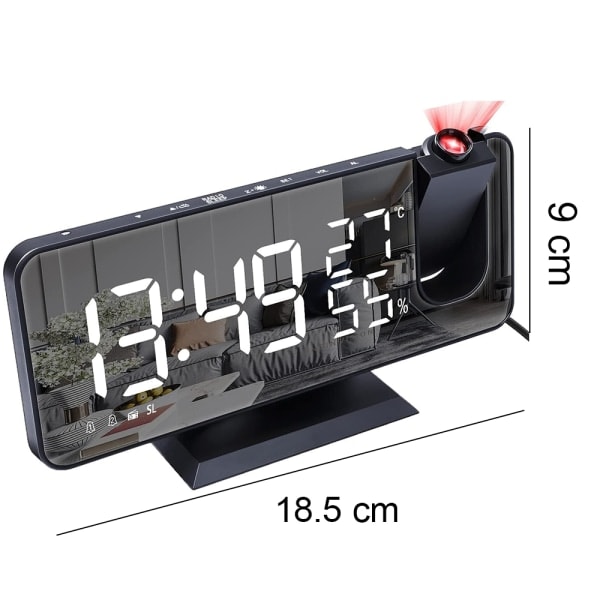 IC Projektionsväckarklocka för tak i sovrummet Digital väckarklocka Radio med USB-laddningsportar, LED-skärm väckarklocka, 4 dimmer-svart