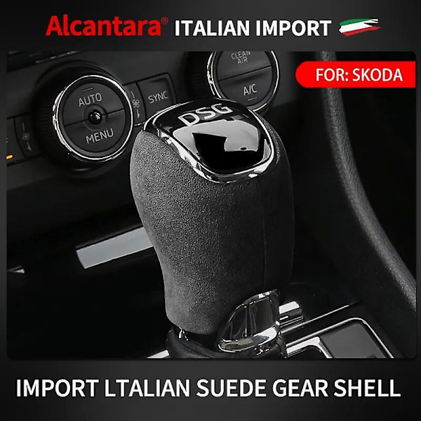 Topp italiensk Alcantara växelspaksknoppsskydd för Skoda Superb Octavia Rapid Kamiq växelspaksskydd