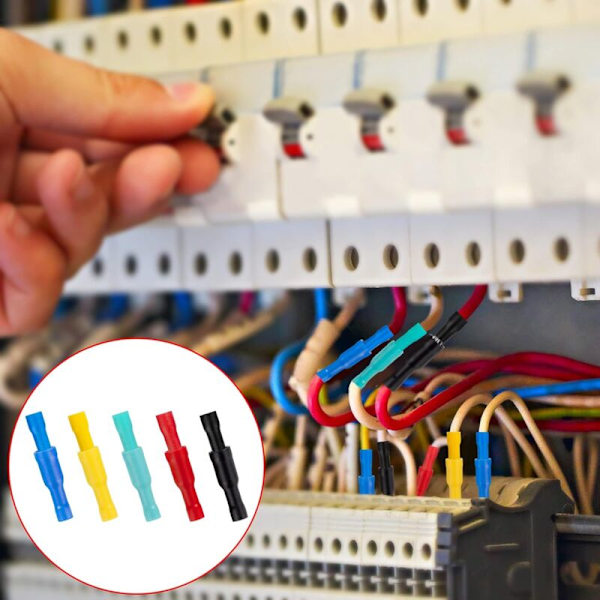 Elektrisk Terminal Konnektor Elektriske Konnektorer til Bil Isolerede Runde Krympe Terminaler til Elektrisk Ledningsføring og Audio 100 Stykker 22-16 AWG