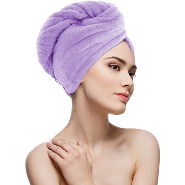 IC Mikrofiber Hårtorkande Handduk Magic Hair Turban Wrap Med Knapp Lila