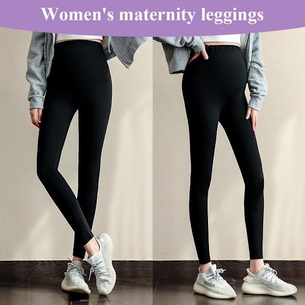 Maternity Leggings for Kvinner, Elastiske Justerbare Høytaljede Graviditetsbukser, Høytaljede Myke Graviditetsleggings for Mage 2PCS-L One size