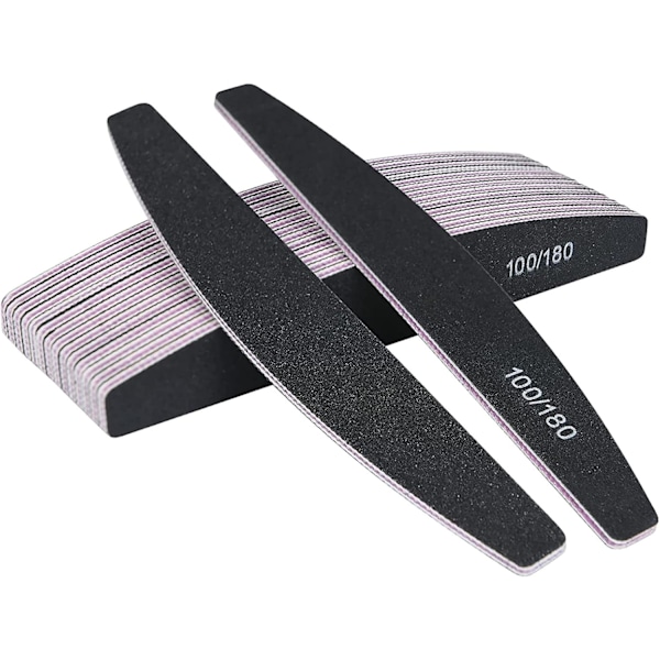 Neglefiler, 100/180 Grit Dobbeltsidig Emery Board, 16 stk Profesjonelt Neglefilsett Buede Fingerneglfiler for Neglepleie og Styling (Svart)