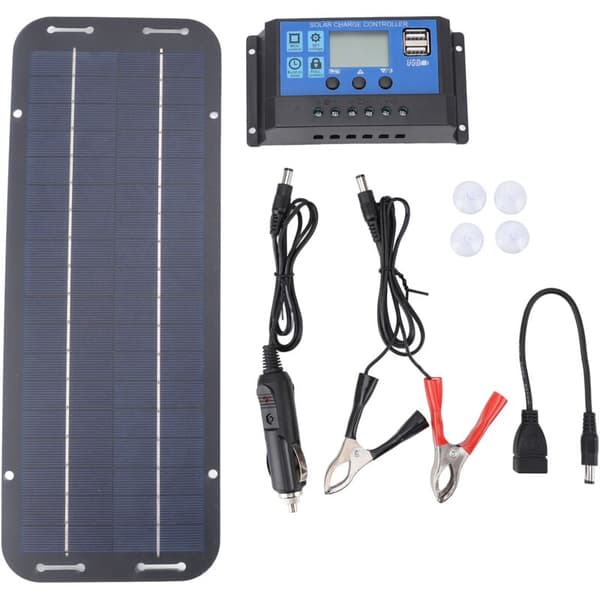 6W 18V Fleksibelt Solpanel Oplader Genopladelig Bærbar Solpanel Bilbatteri Oplader med Controller, DUBUNS