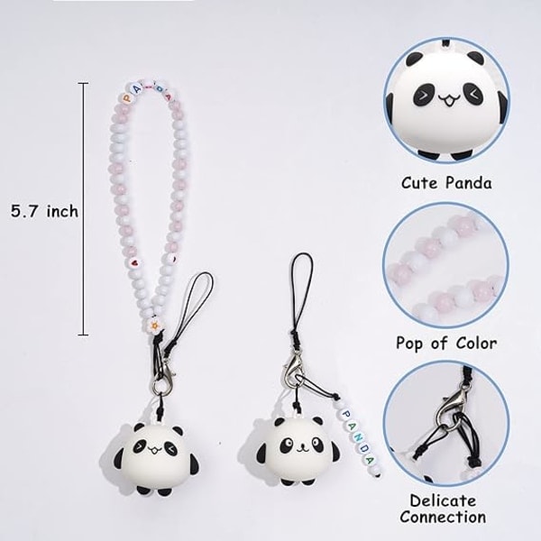 IC 2 st par telefonsnodd handledsrem anti-förlorad berlock Panda tecknad nyckelring Kawaii akrylpärlor lanyard för pojkar flickor rosa
