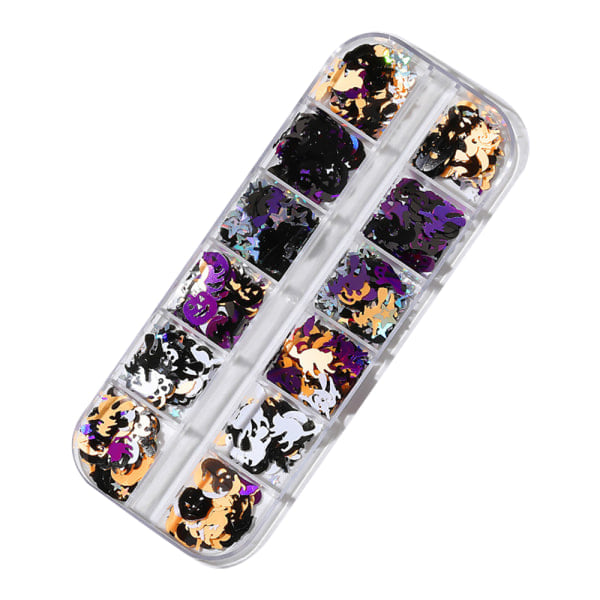 IC Halloween Nagelpaljetter, Pumpa Fladdermus Nagelkonst Paljetter Glitter stil 2
