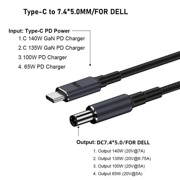 180CM USB Typ C till DC-kabel PD 140W Converter Line 7450 FOR 7450 för Dell
