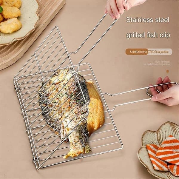 Flat grillrist i rustfritt stål, sikkert mathold for BBQ Braai utendørs matlaging, 40 x 30 x 20 cm