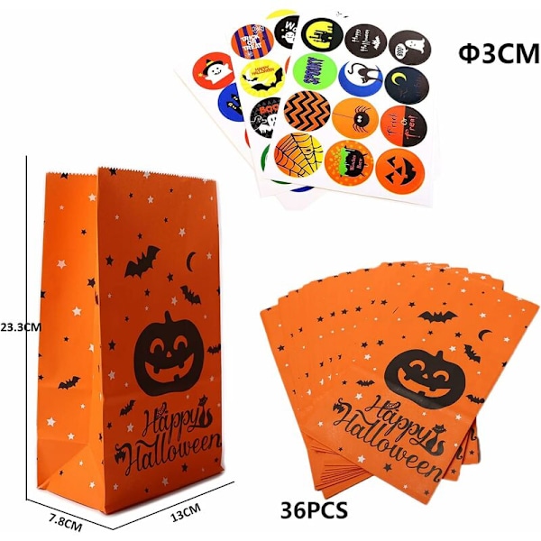 Halloween Papirpose, Godteripose, Gavepose Sett, 36 stk Kraft Papirpose, Barnebursdag Papirpose, Bryllupsfest, Gaveinnpakning