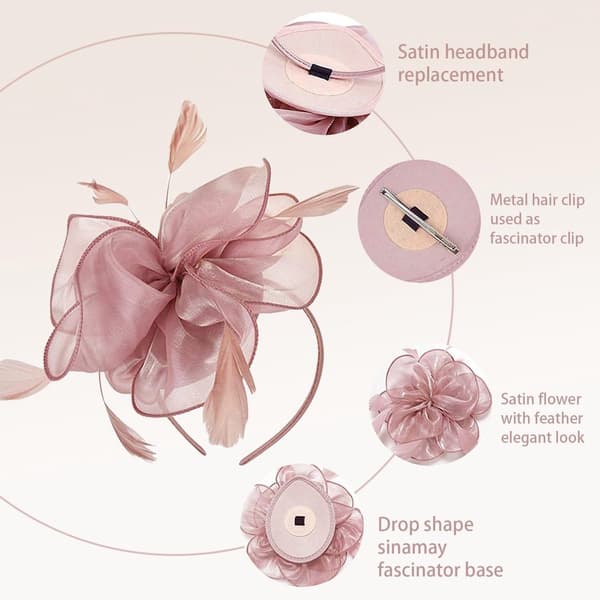 Allecto Premium - Rosa fjærhårbånd til bryllup og fest - Blomsterhårbånd til kvinner - Elegant hodeplagg - Én størrelse