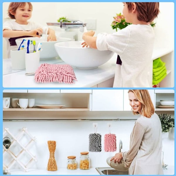 Hängande Handduk, Mjuk och Plyschig Mikrofiberhandduk, Superabsorberande Snabbtorkande Handdukar med Hängögla för Kök och Badrum (2 Stycken)