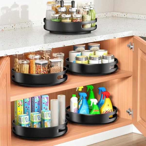 30 cm Black Rotating Tray Metal Steel Spice Rack & Rotating Storage Cabinet