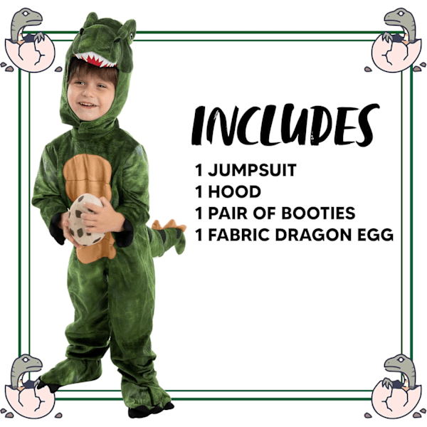 Unisex T-Rex Kostume til Børn i Brun - Realistisk Grön Small (5-7 yrs)