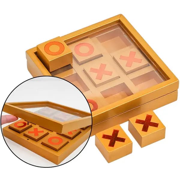 Tic Tac Toe-spil i træ med X- og O-brikker til børn og voksne, haveunderholdning, gul