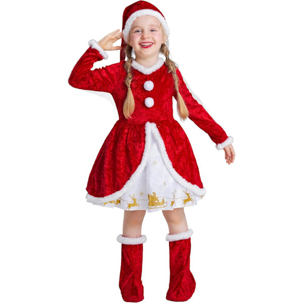 Barnens Julkläder Flickor Jul Pojkar Tomte Kläder Fina Kostymer Hattar Skor Presenter 3-10 År Flicka 3-4 Jahre