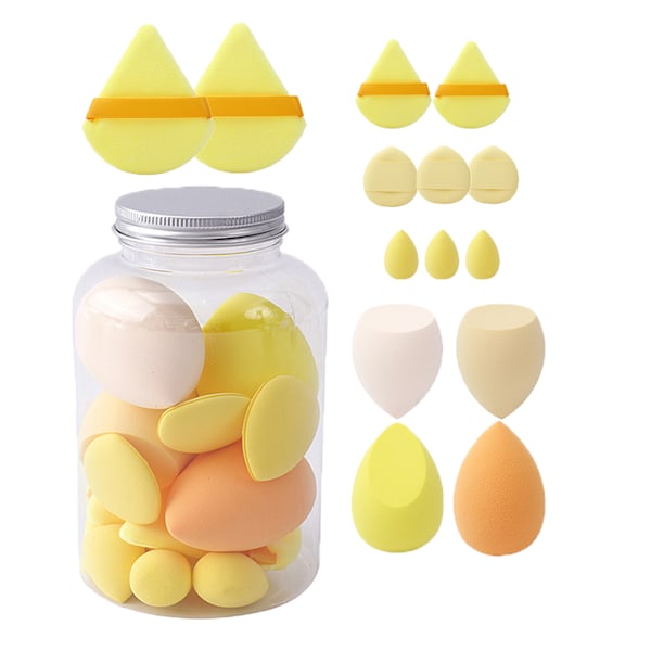 Gränsöverskridande populär driftflaska 14-delars puderpuffset skönhetsägg tum-puderpuff bomullspuderpuff mini-puderpuff Yellow 14-piece set