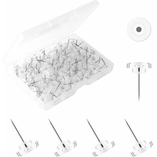 100 st Transparenta Knappnålar, Plastnålar med Platt Huvud och Stålspets för Anslagstavla av Kork, Vägganslagstavla (Vit)