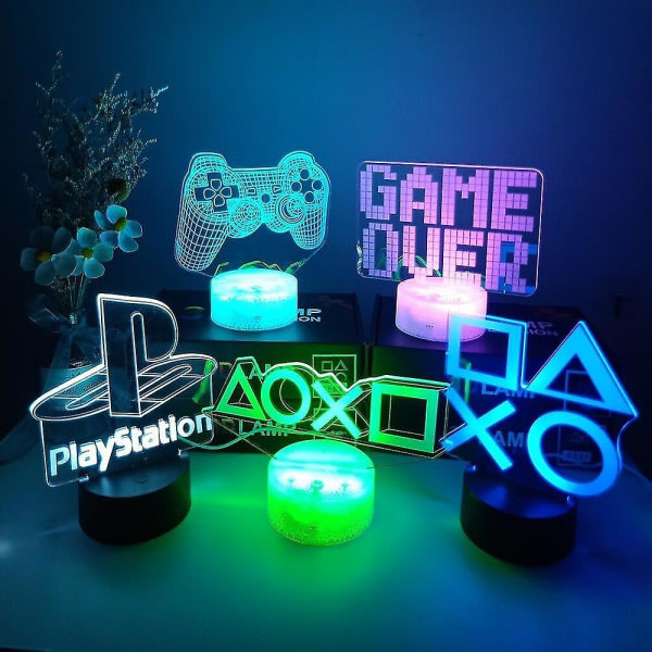 3D Natlampe Spillerum PS Gamepad Belysningsdekoration