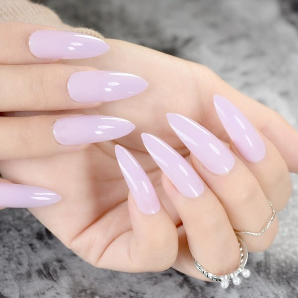 24 stk./sæt Pure Light Purple Falske Negle Ekstra Lange Skarpe Stiletto Neglespidser Candy Farve Makeup Manicure til DIY Negle Z752