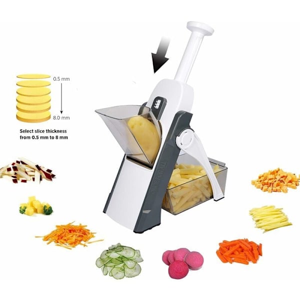 Multifunktionell grönsaksskärare: Skivar, Julienne, Tärnar, Pommes frites-blad i rostfritt stål för lök, morötter, potatis, tomater, frukt