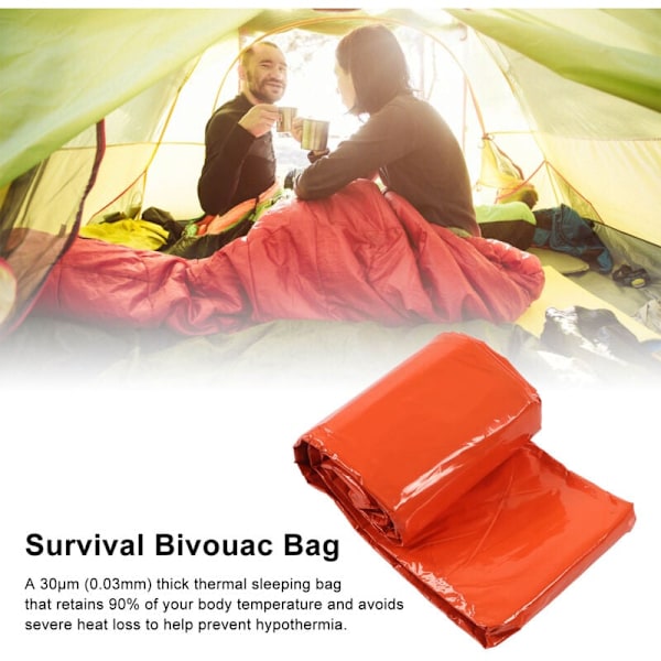 Nödöverlevnadssovsäck Termisk Isolering PE Aluminiumfilm Bivack Överlevnadsväska med Förvaringsväska för Utomhusbruk Orange 210x100cm