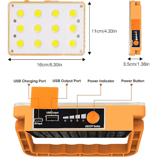 2 pakker 60w oppladbare LED-flomlys 120 COB 4 moduser solcelledrevet lampe byggeplass arbeidslys vanntett LED-spotlight, nødlys