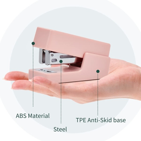 Minihäftare, 20-arks kontorshäftapparat med 1 kartong Standardhäftare, Rosa