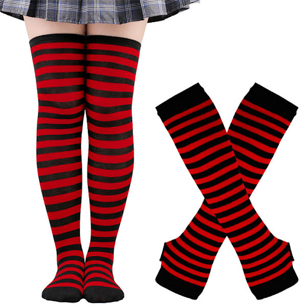 Raidallinen sukat Joulu sukat naiset Halloween sukat korkeat sukat Eurooppalainen ja amerikkalainen festivaali cosplay naisten sukat MJ51 käsineet Black and red stripes One Size