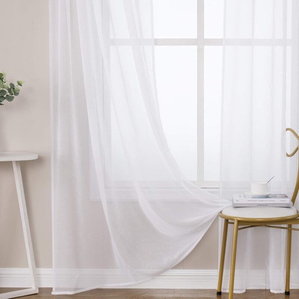 Paneler Skjør Gardiner Mykt Polyesterstoff Halvgjennomsiktig Ren Farge Vindusvoile Glatt Elegant Varm for Stue Stanglomme 140x180cm Hvit