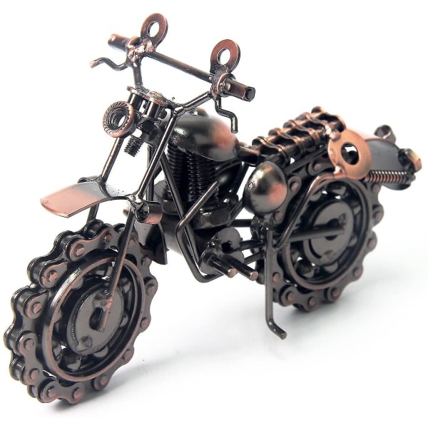 Vintage handgjord järnmotorcykelmodell med kedjehjul som samlarkonstskulptur för motorcykel