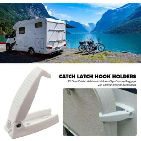 2-pak RV Dørlås Holder Krog Opbevaring til RV Trailer, Holdbart Materiale og Simpel Installation, RV, Trailer, Hvid