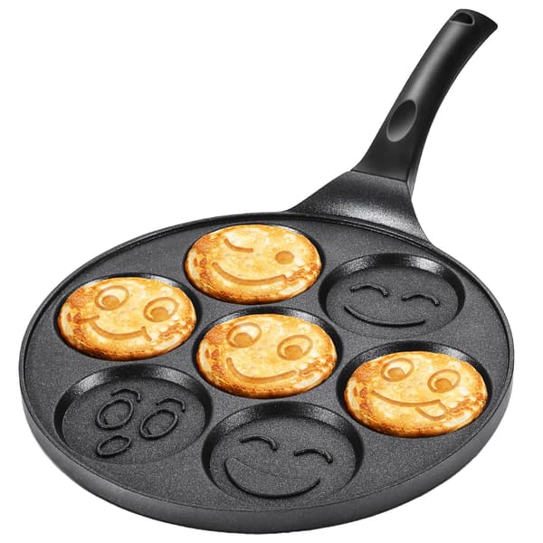 Pandekagepande Non-Stick 7-Kops Smiley Ansigt Form til Gas- og Induktionskomfurer, 26,5 cm Sort