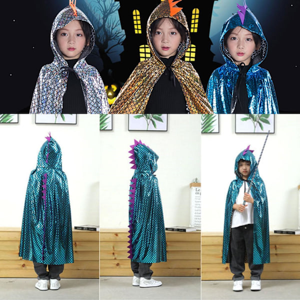 Karneval dinosaur kappe børn, karneval cosplay børn kostume, kappe med drage, dinosaur kostume børn til rollespil, halloween temafest maskebal Dinosaur blue