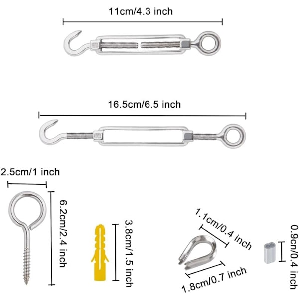 Wire Rope Hanging Kit 2mm Rostfri Vajer 30m med Vantskruv Ögleskruv Aluminiumhylsor Hjärtformad Kauser 56 Delar