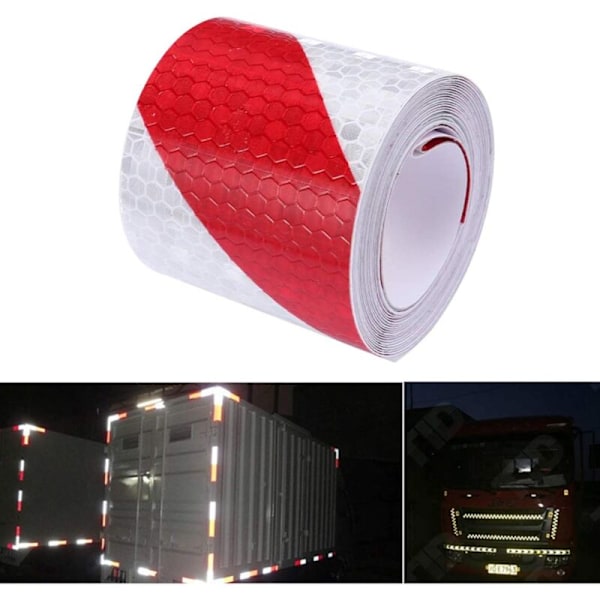 2 stk. Reflekterende Tape Sikkerhetsvarsel Reflekterende Klistremerkefilm Hvit Rød, Fluorescerende Sikkerhetstape Klistremerke for Nattsynlighet 5cm x 3m