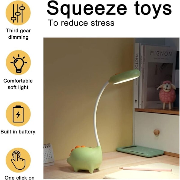 LED Skrivebordslampe, Børne Skrivebordslampe Dæmpbar Sengelampe med Øjenbeskyttende Touch Sensor 3 Lysstyrkeniveauer, USB Genopladelig Touch Switch