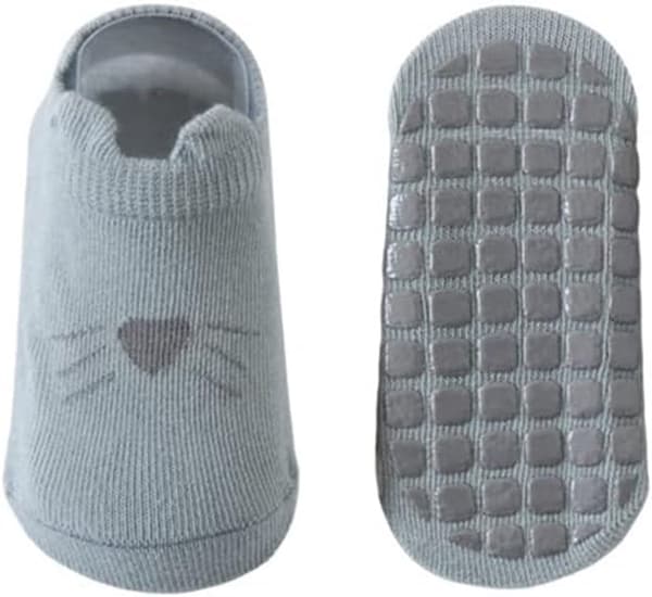 4 par babysockor - Halkfria, bomull, tecknat mönster, varma - för åldrarna 1-3 år - Storlek M