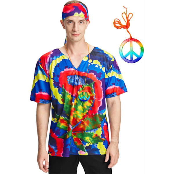 Hippie-kostym för män 60-tal 70-tal skjorta hippie topp med pannband groovy hippie-tema maskeradfest M