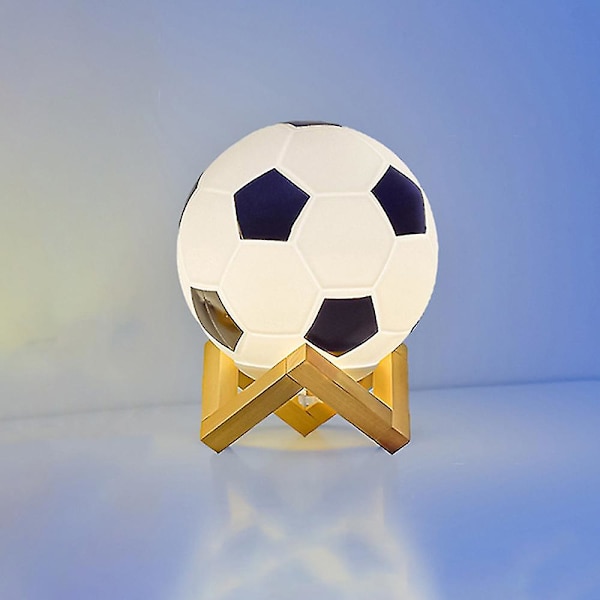 Fodbold 3D LED Natlampe 3D Illusion LED Lampe VM Fodbold Legetøj Til Drenge Piger Voksne Sportsfans Sort Hvid Black White Wooden Frame