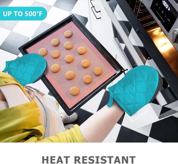 Grytevotter 2-pakning, neopren og bomull, varmebestandig opptil 260°C, sklisikkert grep, for baking og matlaging, blå