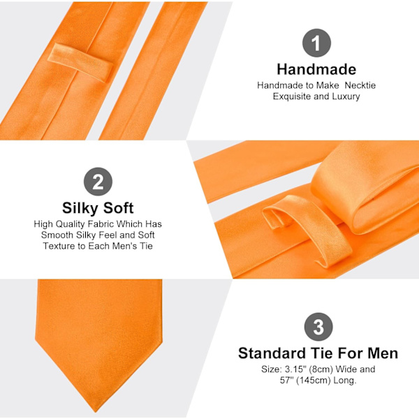 Miesten solmiot Klassinen yksivärinen satiininauha miehille Premium yksivärinen solmio miehille Muodolliset mustat solmiot miehille Liiketoiminta Hääjuhlat Työsolmio 8cm Orange satin