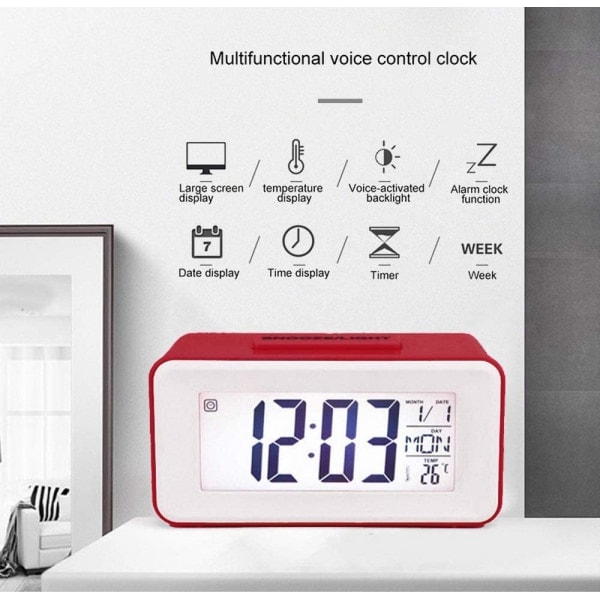 IC Digital LED-väckarklocka Datum Temperatur Musik Batteridriven, Svart