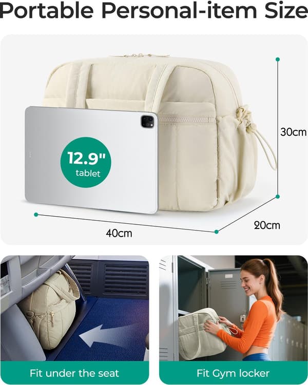 Rejsetaske, 40x30x20cm Håndbagage Med 10 Rum, Trolley Sleeve, Vandafvisende Polyester, Til Kvinder, Creme