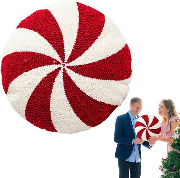 Juleslikpude, blød plys PP bomuldspude, spiral slikkepind design til sofa- og stueindretning, rød, 38 cm