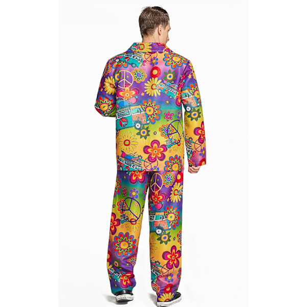 Hippie Kostym för Män, 60-tal 70-tal Kostym, Hippie Topp och Byxor för Maskeradfest M-XXL XXL