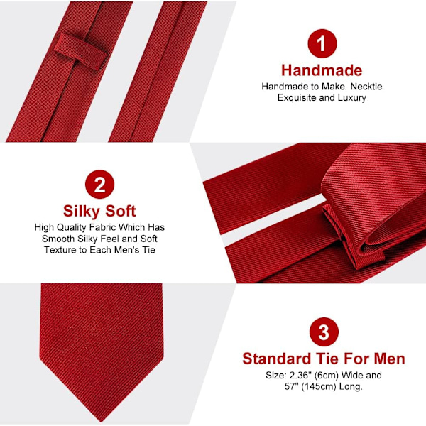 Klassisk enfärgad slips i satin för män, premium enfärgad slips för män, formell svart slips för män, slips för affärsbröllop, fest, arbete, 8 cm Large RED - Polyester thread