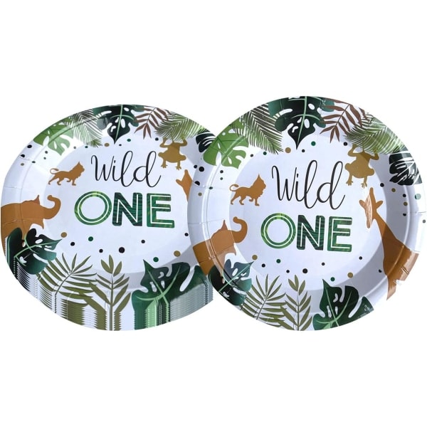 IC Wild One-födelsedagstillbehör, 20 tallrikar och 20 servetter, Djungel Wild One-tema födelsedagsfestdekoration för pojkar