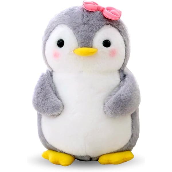 Täytetty eläin pingviini plusslelu tytöille Pehmeä täytetty lelu halaamiseen ja leikkiin Squishmallow pingviini plusslelu tytöille (Pingviini ruusukkeen kanssa, 25cm) Grå pingvin
