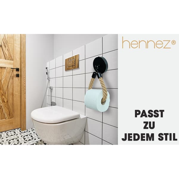 Reb toiletpapirholder Vægmonteret Hampereb og Rustfrit Stål Rustik Badeværelsesindretning til Hjemmet Strandstil Beige Sort