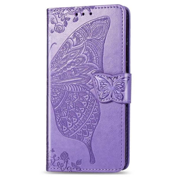 Samsung S10 Wallet Case PU Læder 4-RUMS Motiv Sommerfugl Rosenguld