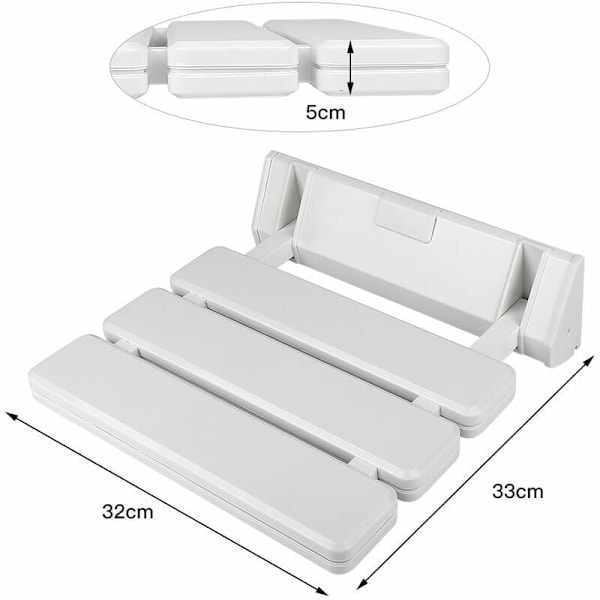 DEBUNS Sammenleggbart dusjsete i aluminium og ABS, 330 x 320 x 70 mm
